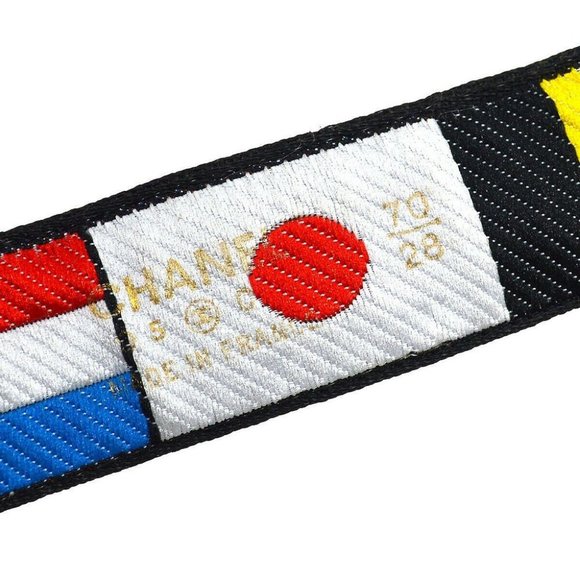 AUTH CHANEL CC Logos National Flag Buckle Belt Canvas 70/28 95C Multi Color - Picture 5 of 7